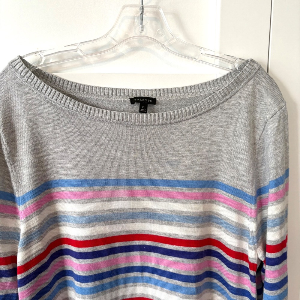 Talbots Women's Grey‎ Multicolored Stripe Boat Neck Sweater in Size XL - Picture 3 of 12